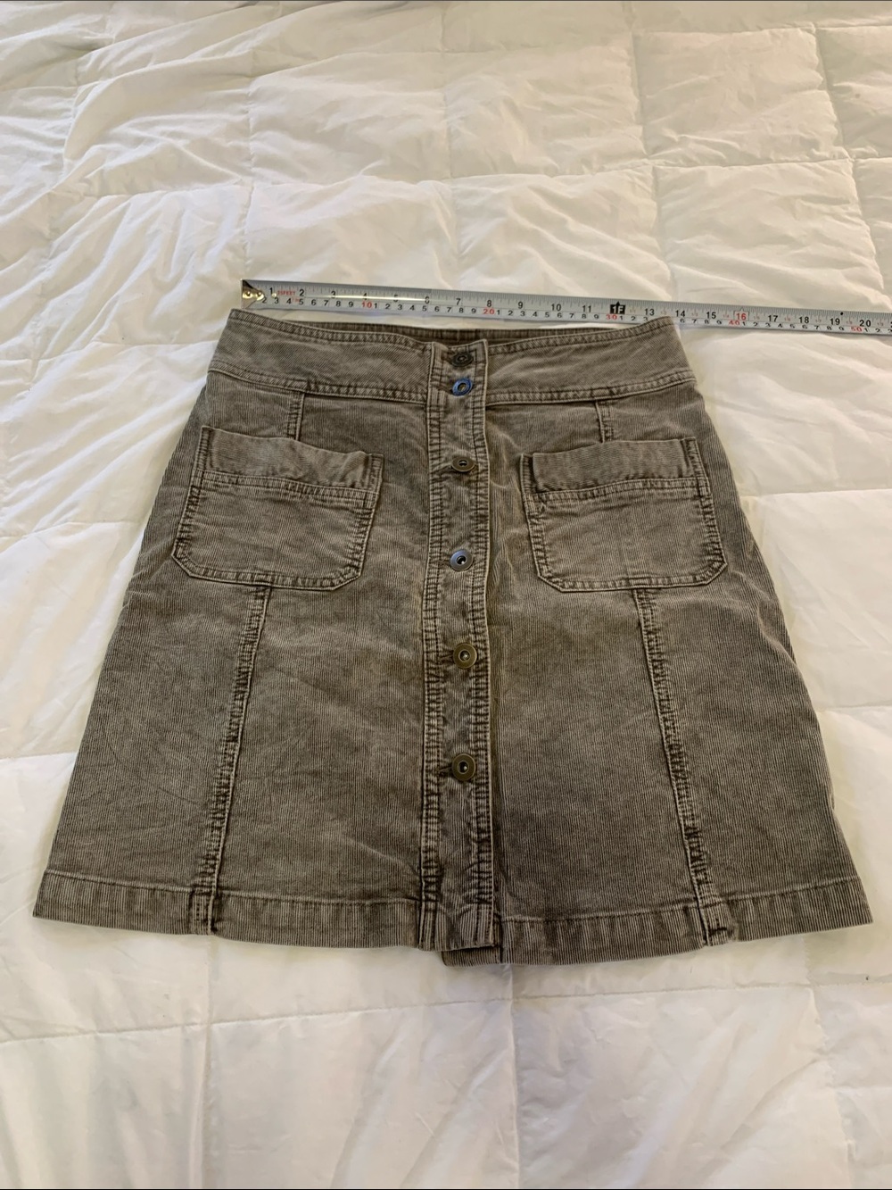 Button-Front Washed Brown corduroy Skirt